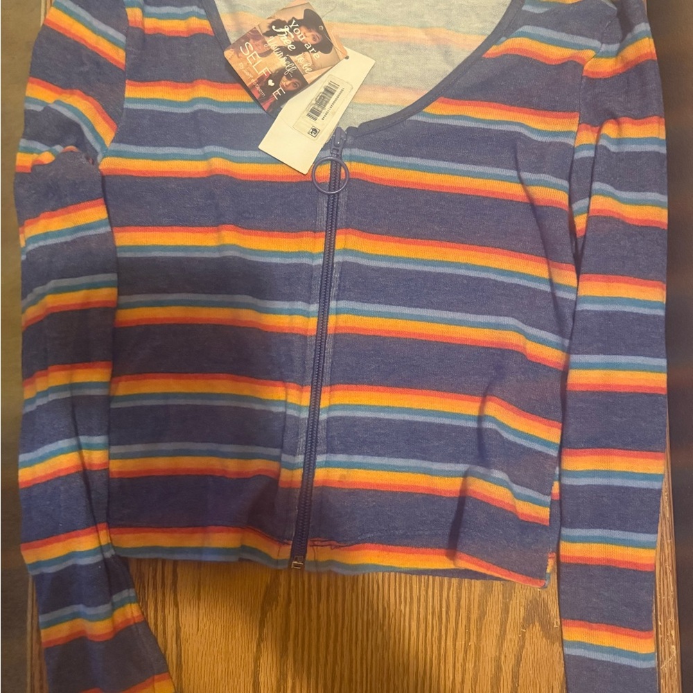 Striped Rainbow zip up top